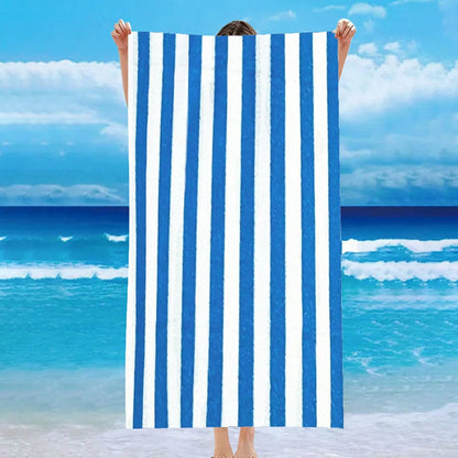 Blue White Striped Beach Towel - Quick-Dry Absorbent Polyester for Beach & Pool, Soft & Lightweight