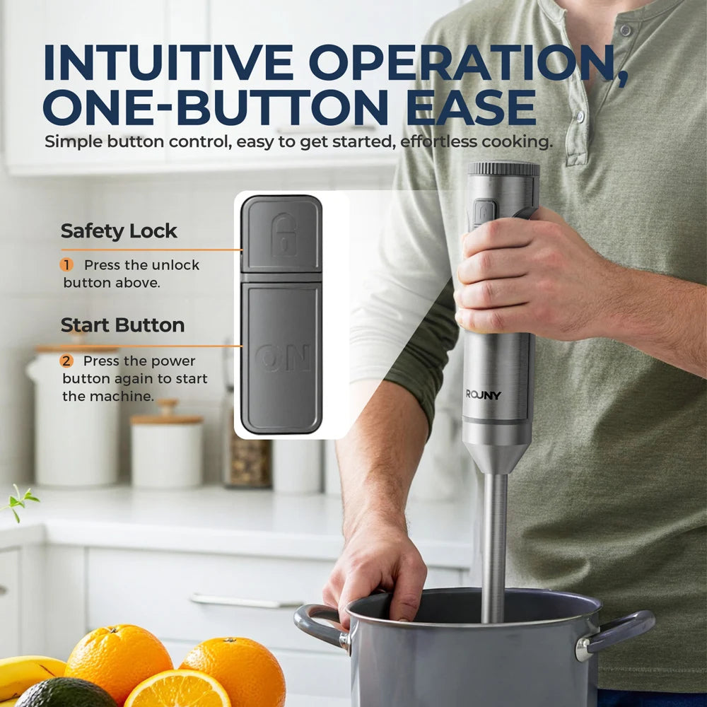 Hand Immersion Blender Powerful 4-in-1 Stainless Steel Stick Food Mixer 700ml Mixing Beaker 500ml Processor Whisk