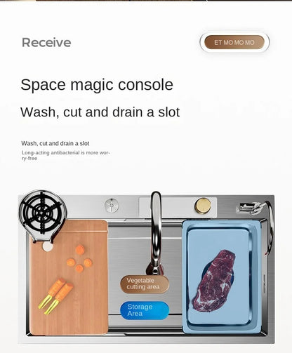 Nano 304 Stainless Steel Sink Waterfall Large Single Slot Kitchen Sink Vegetable Sink Stainless Steel Sink Household Sink