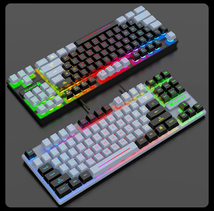 Keyboard 87 Keys 80% Layout Spanish Russian Korean Arabic Gaming Keyboard USB Wired RGB Light Float Keycap Ergonomics Design K10