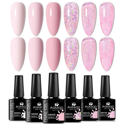 6pc All-season Gel Nail Polish Set Nude Pink Red Glitter Semi Permanent UV Gel Polish Kits All For Manicure Soak Off Vernis