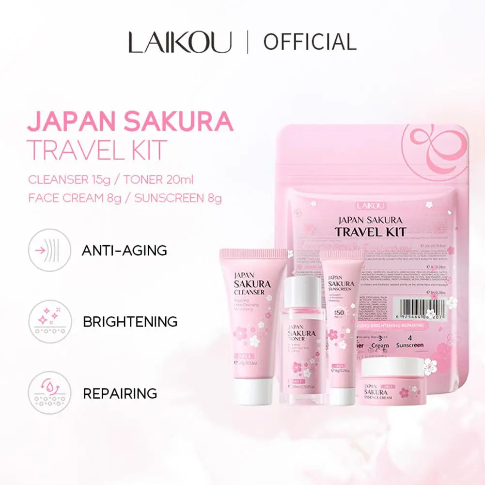 4pcs/Bag Sakura Skin Care Sets Facial Cleanser Face Face Toner Sunscreen Moisturizing Smoothing Nourishing Skincare Product