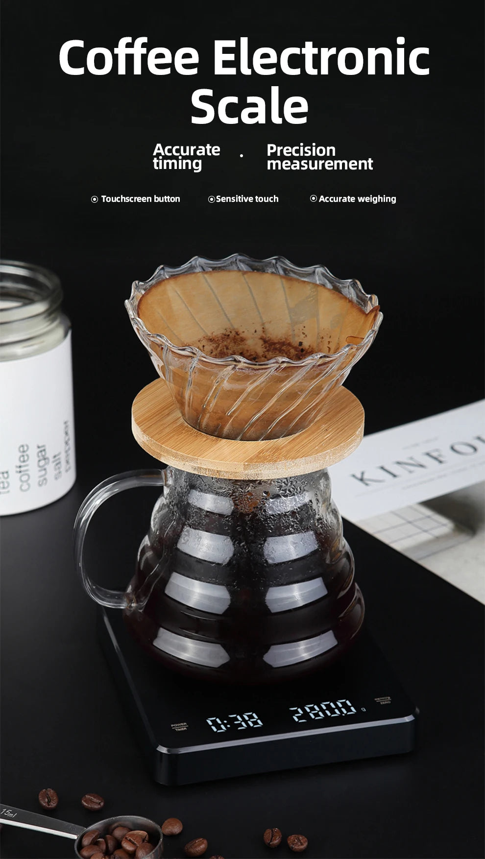 HiBREW Hand coffee timing electronic scale Weighing,Timing,Countdown professional electronic scale