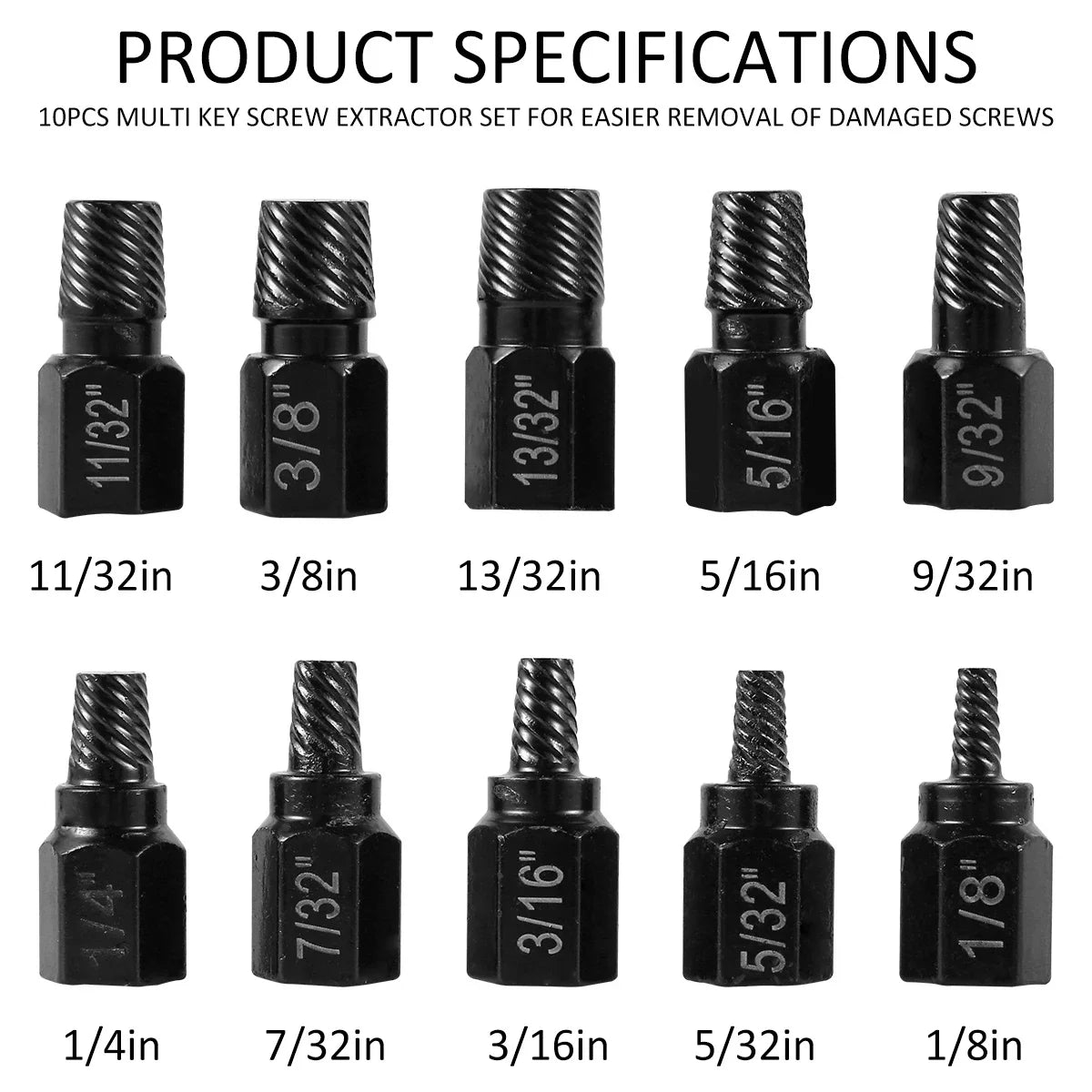 10Pcs Screw Extractor Kit Alloy Steel Damaged Screw Remover Metal Set Easy Out Drill Bits Bolt Stud Multi-Spline Screw Extractor