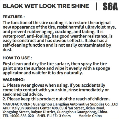 Black Wet Look Tire Shine Dressing -Automotive Clear Coat Tire Dressing Spray for Glossy Wet Tire Look, Vinyl & Plastic, with UV