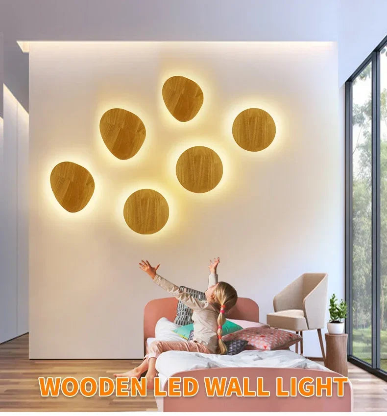 LED Wall Lights Modern Circular Creative Minimalist Wooden Lighting Fixtures Living Room Bedroom Corridor Decoration Lighting