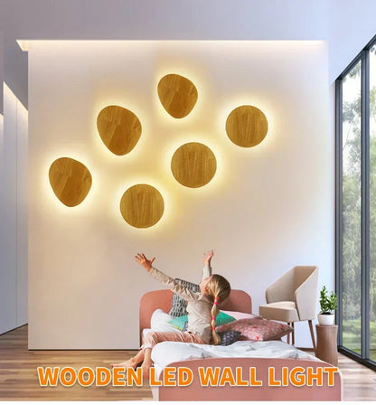 LED Wall Lights Modern Circular Creative Minimalist Wooden Lighting Fixtures Living Room Bedroom Corridor Decoration Lighting