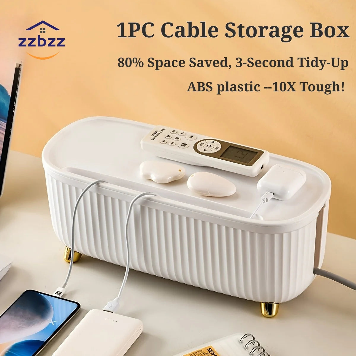 Multifunctional Cable Management Box – Stylish white plastic desktop organizer for power cords