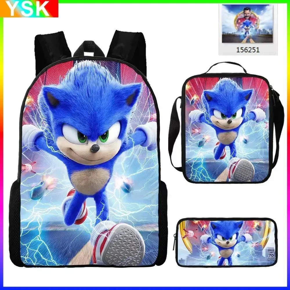 HOT 3PC-SET Sonic Backpack Primary and Secondary School School Bags  Anime Cartoon School Bags Best Gifts for Kids Mochila
