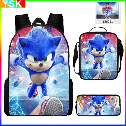 HOT 3PC-SET Sonic Backpack Primary and Secondary School School Bags  Anime Cartoon School Bags Best Gifts for Kids Mochila