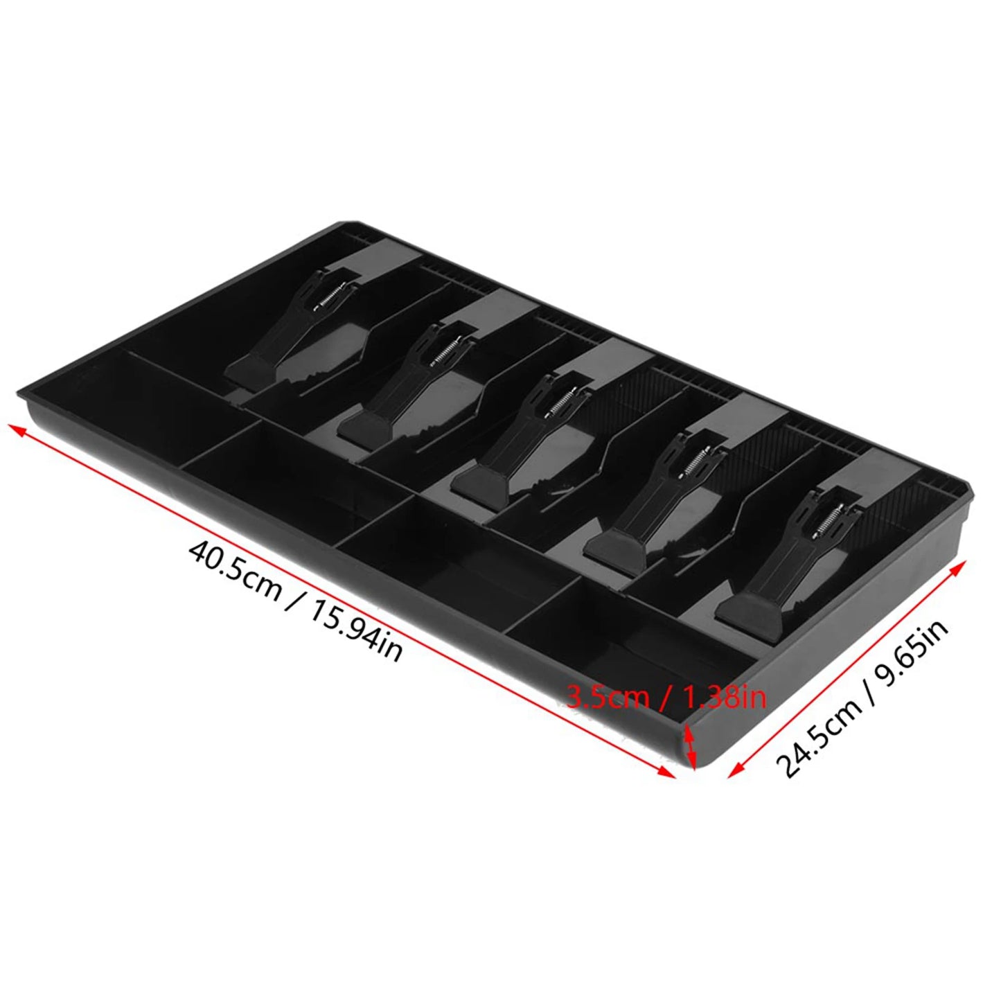 Five Grids Cash Drawer Register Insert Cash Coin Tray Cashier Tidy Storage Safe Box Black Plastic