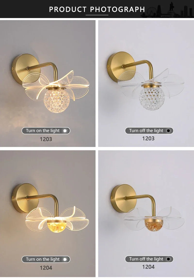 LED Wall Lamp Modern Luxury Flower Shaped Decorative Light Bedroom Bedside Study Dining Room Living Room Background Wall Lamp