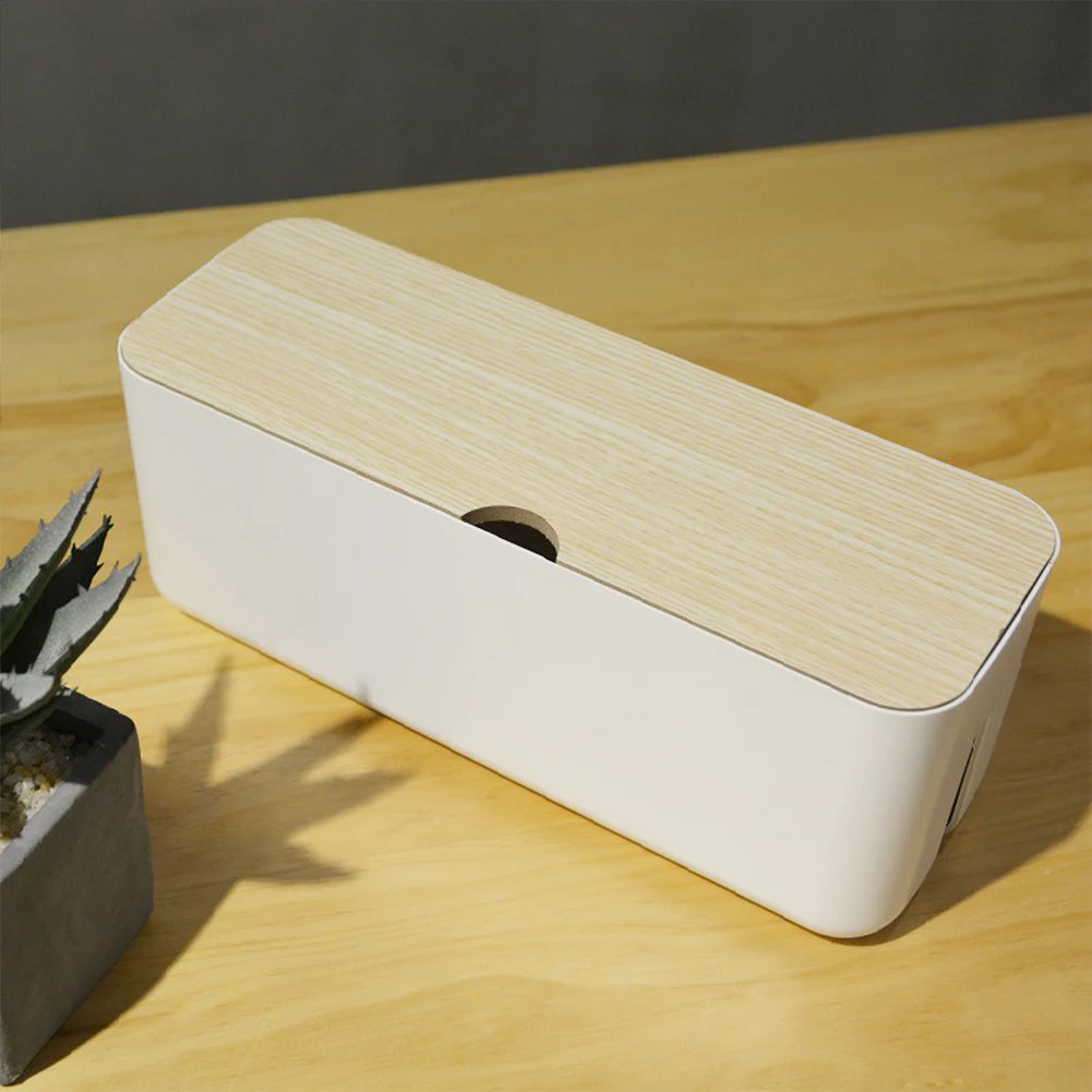 Socket Cable Organizer Box Wooden Style Cord Storage Case Dustproof Charging Data Cable Management Device for TV Wires/Computer