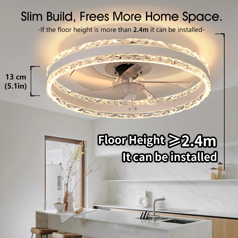 Smart Ceiling Fans With Light Slim Build Dimmable 6-speed Adjustment 50cm Electric Fan Silent Deco For Bedroom Study Dining Room