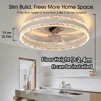 Smart Ceiling Fans With Light Slim Build Dimmable 6-speed Adjustment 50cm Electric Fan Silent Deco For Bedroom Study Dining Room