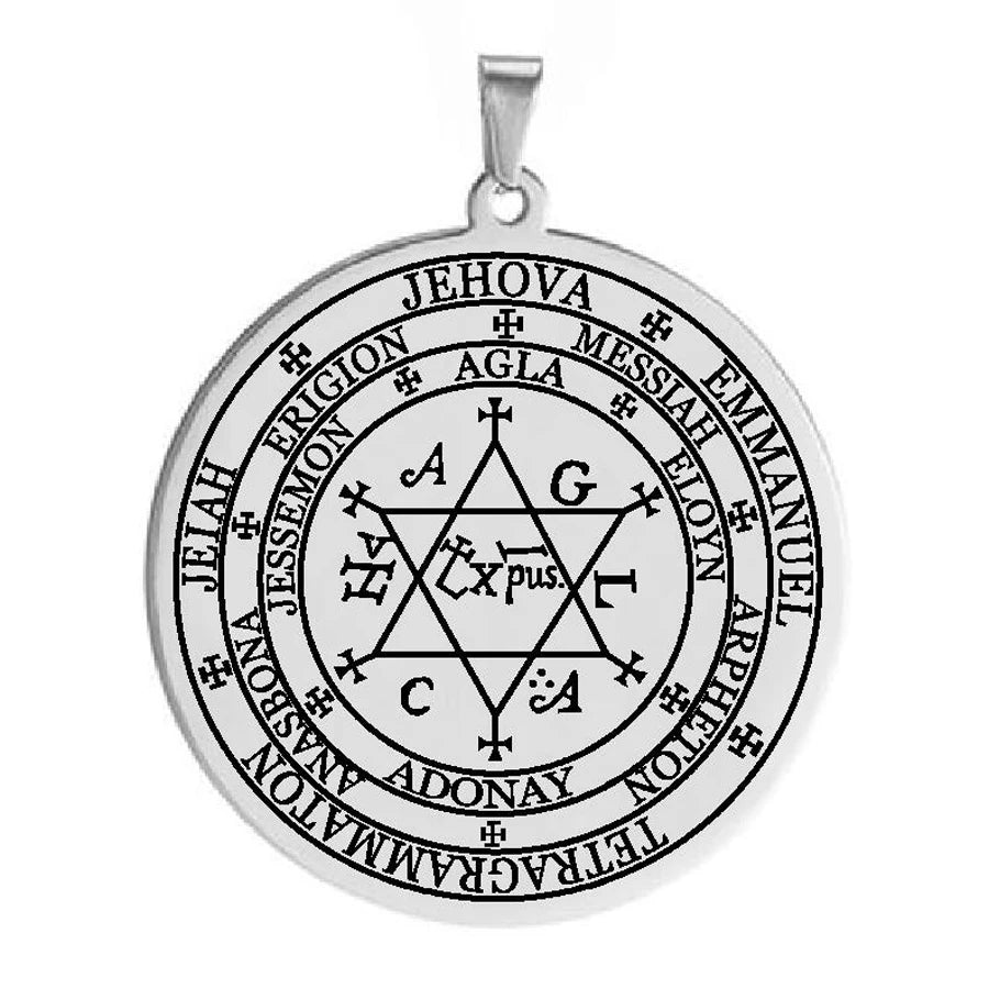 Grand Pentacle De Salomon The Grand Grimoire with The Great Clavicle of Solomon Amulet Talisman Stainless Steel Pendant Necklace