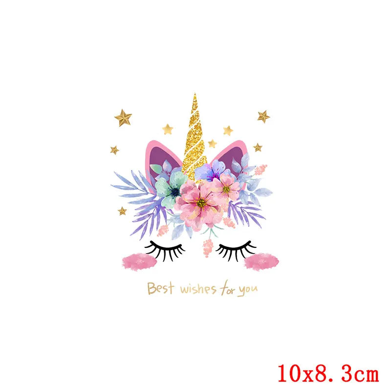 Rainbown Unicorn Heat Thermal Transfer For Clothes Cute Cartoon Iron-On Transfers Sticker On Babys Clothes DIY Aniaml Applique