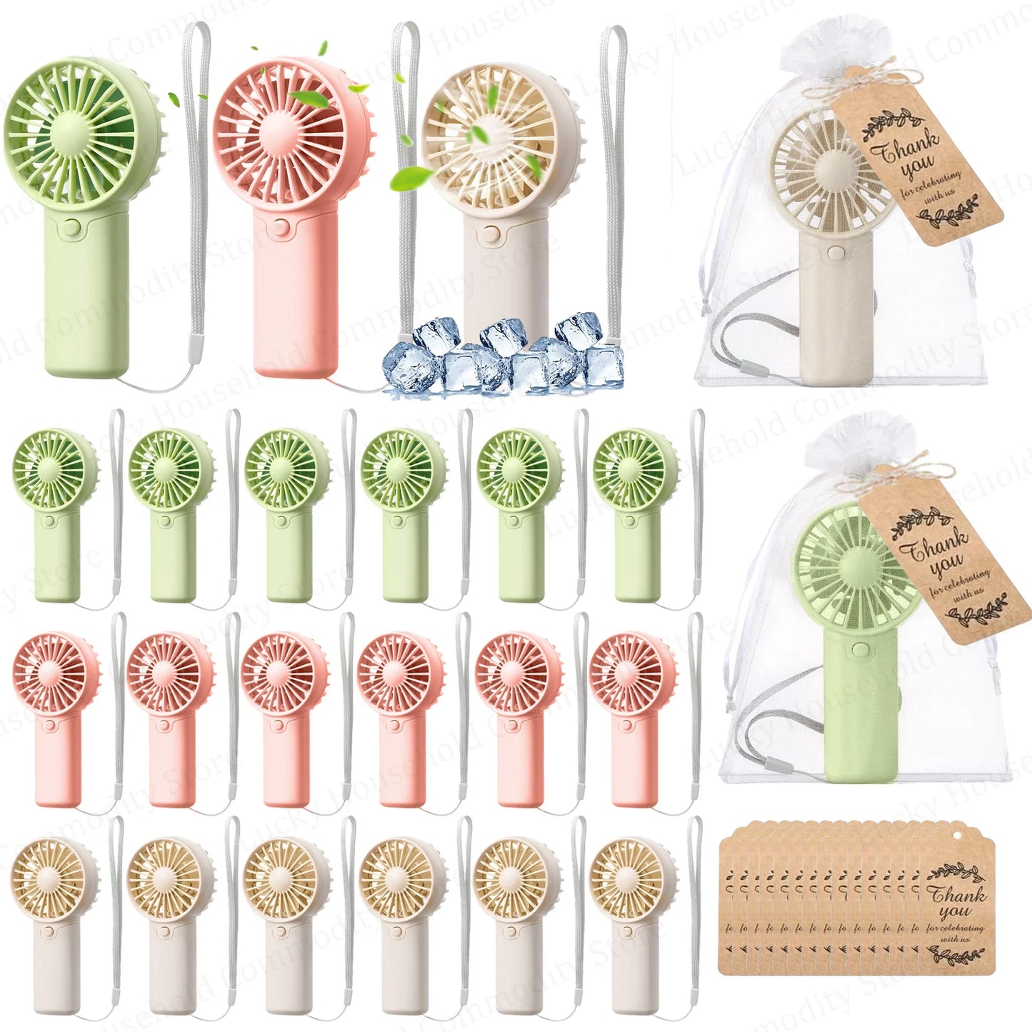 12-120PCS Portable Handheld Fan Bulk Wedding Fans for Guest Mini Handheld Fan Battery Powered Fans with Thank You Cards