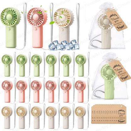 12-120PCS Portable Handheld Fan Bulk Wedding Fans for Guest Mini Handheld Fan Battery Powered Fans with Thank You Cards