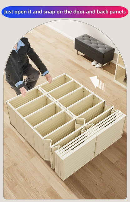 Widening Shoe Cabinet Transparent Heightening Shoes Box Thickened Foldable Sneaker Shoe Organizers Dustproof 12-grid Shoes Bins