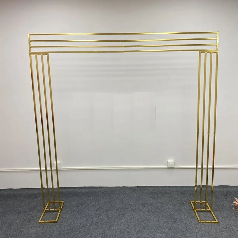Shiny Gold-Plated Square Screen Backdrop Shelf, Wedding Arch, Geometric Flower, Door Stand, Artificial Flor, 2.2m, 3Pcs