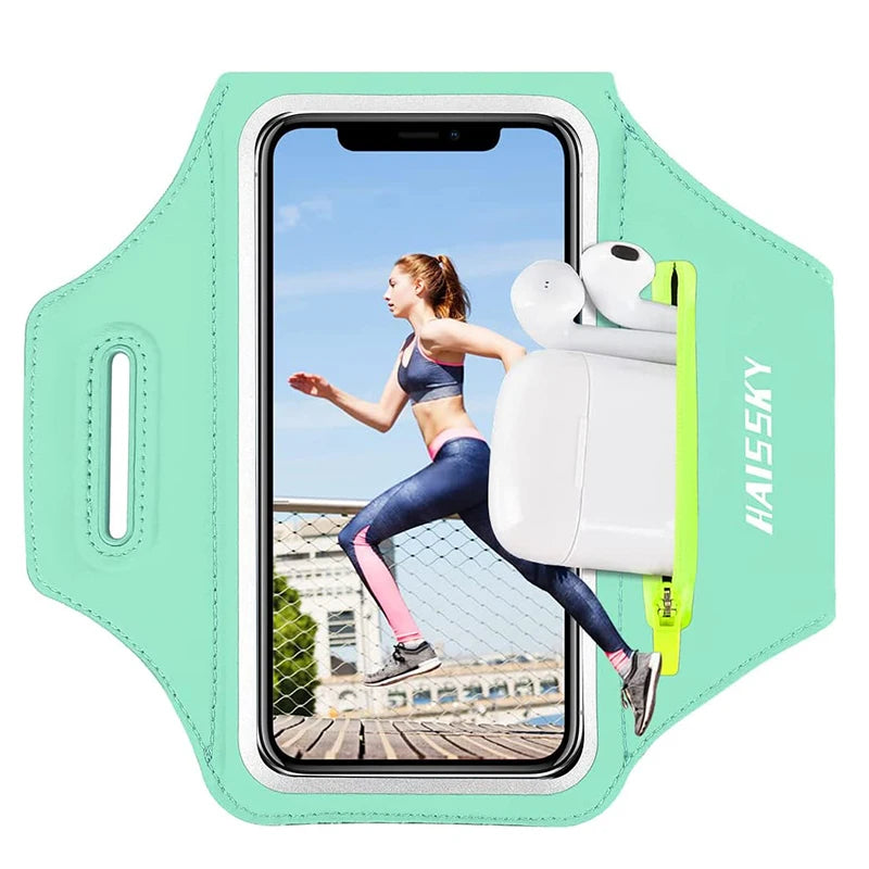 HAISSKY Zipper Pocket Running Sports Armband For iPhone 16 15 14 13 12 11 Pro Max 15 Plus Belt On Hand Phone Brassard Bags