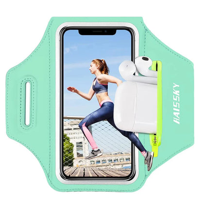 HAISSKY Zipper Pocket Running Sports Armband For iPhone 16 15 14 13 12 11 Pro Max 15 Plus Belt On Hand Phone Brassard Bags