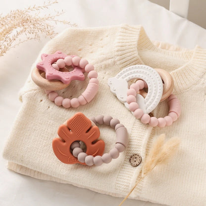 Baby Silicone Teethers Rattle Toys Newborn Chew Food Grade Teethers Training Bed Toy Baby Silicone Soothing Toy Accessories Gift