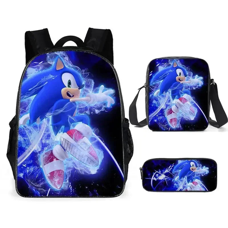 HOT 3PC-SET Sonic Backpack Primary and Secondary School School Bags  Anime Cartoon School Bags Best Gifts for Kids Mochila