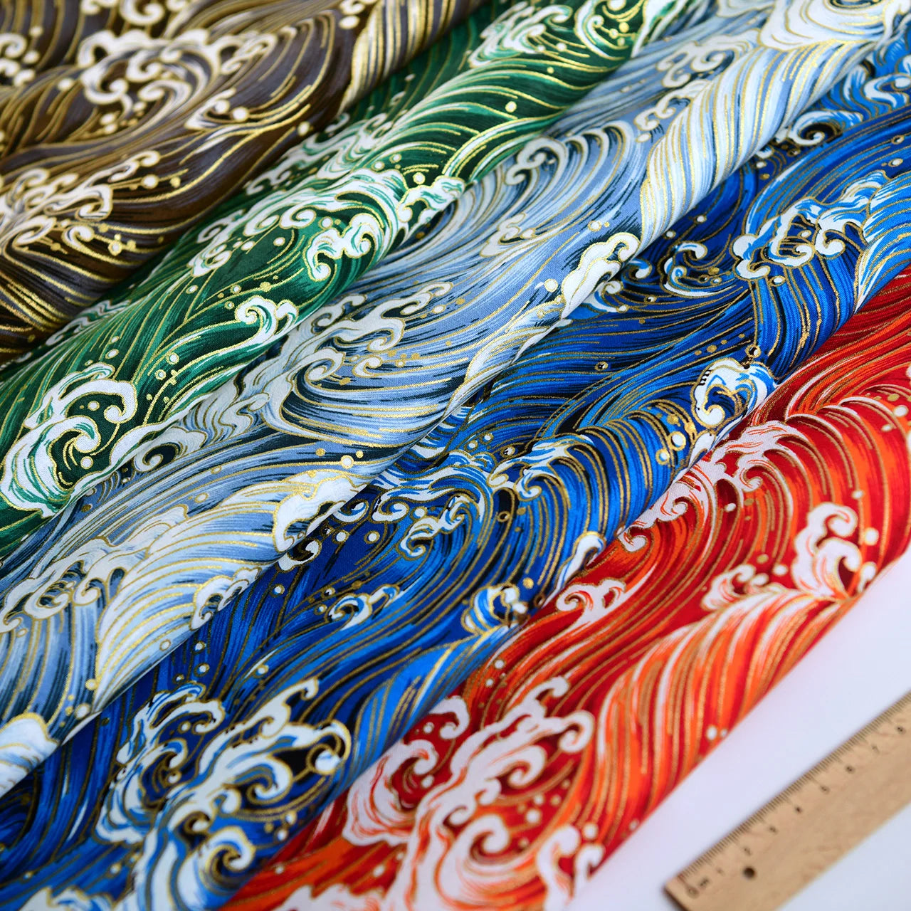 Cotton Bronzing Printing Fabric Handmade DIY Clothing Luggage Sachet Cotton Cloth Cotton Fabric Qinghai Smoke Wave, 145x50cm