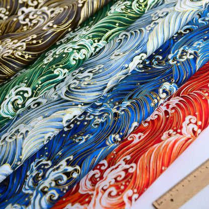 Cotton Bronzing Printing Fabric Handmade DIY Clothing Luggage Sachet Cotton Cloth Cotton Fabric Qinghai Smoke Wave, 145x50cm