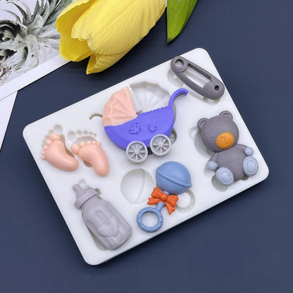 Bear Baby Barriage Feeding Bottle Silicone Cake Baking Mold Sugarcraft Chocolate Cupcake Resin Tools Fondant Decorating Tools