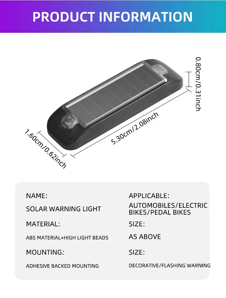 Car solar charging, grille light, night riding, anti rear end collision, motorcycle, electric vehicle, universal flashing warnin
