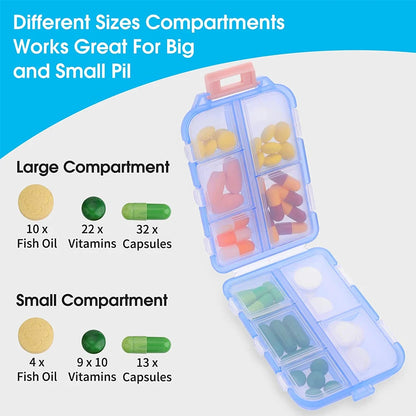1Pcs Travel Pill Organizer, 10 Grid Compartments Pocket Pharmacy, Portable Mini Daily Weekly 7 Day Medication Organizer