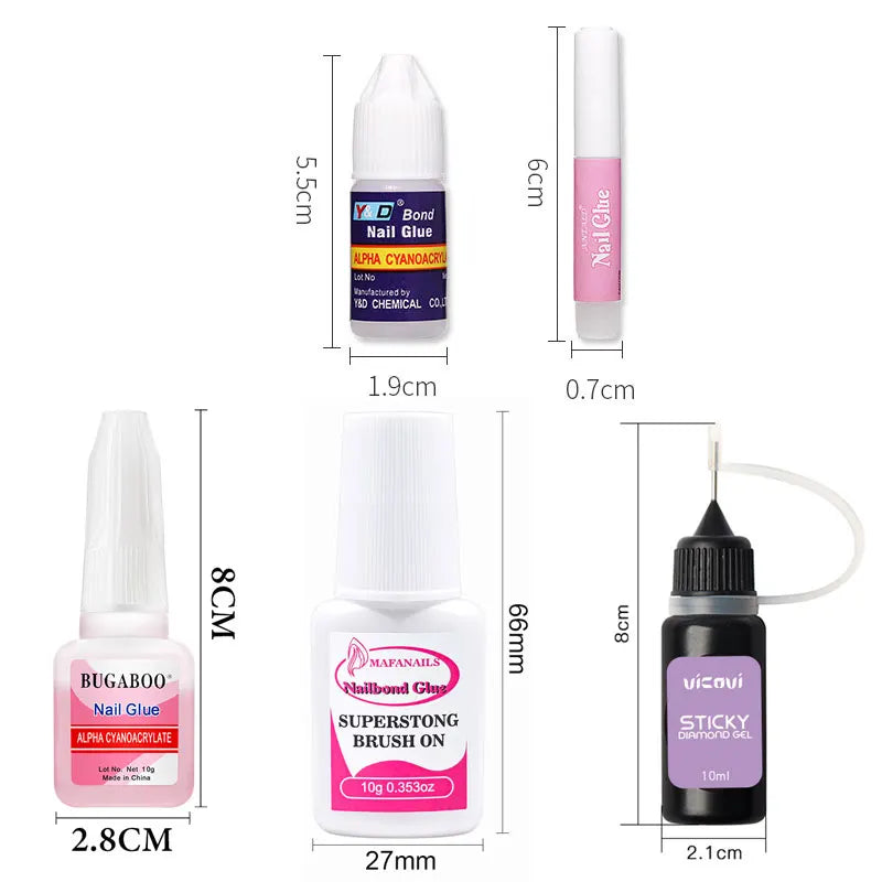 1/5/10pcs Super Strong Nail Bond Glue Acrylic Tips & Rhinestone Professional Nail Glue 2g/3g/7g/10g Fast Dry Long Lasting Glue