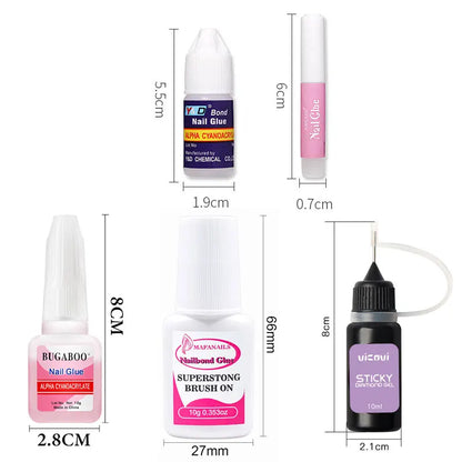 1/5/10pcs Super Strong Nail Bond Glue Acrylic Tips & Rhinestone Professional Nail Glue 2g/3g/7g/10g Fast Dry Long Lasting Glue