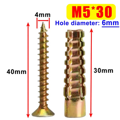 Heavy Duty Steel Wall Anchor with Screws Kit Metal Tube Expansion Self Tapping Screw Drywall Drilling Plug Fastener Bolt Anchors
