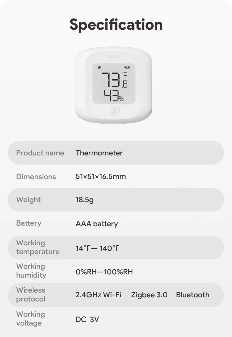 Smart WiFi/Zigbee Temperature and Humidity Sensor Indoor Hygrometer Thermometer with LCD Display Support Home Assistant Zigbee2m