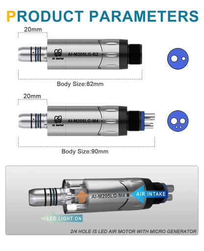 LED Illumination Dental Low Speed Air Motor With Micro Power Generator E-type 2/4/6 Hole Internal Water Spray AI-M205LG