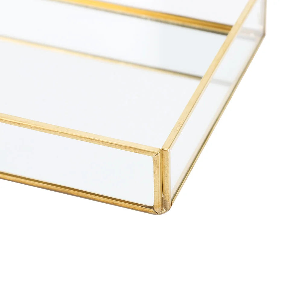 Cosmetics Storage Box Vintage Metal Glass Gold Tray Jewelry Large Capacity Cosmetics Display Boxes for Bedroom Bathroom