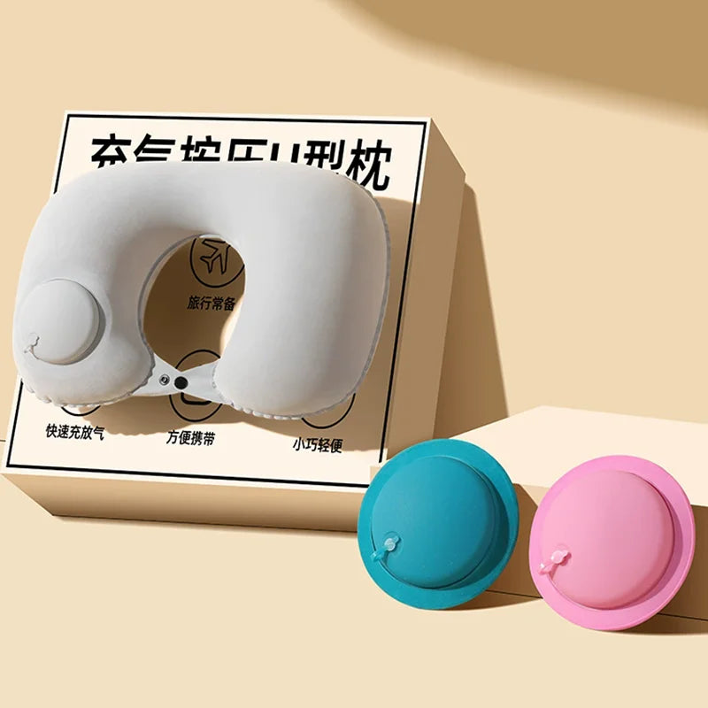 Inflatable Travel Neck Pillow U-shaped Cervical Orthopedic Protection Pillow Outdoor Portable Foldable Pillow Travel Essentials