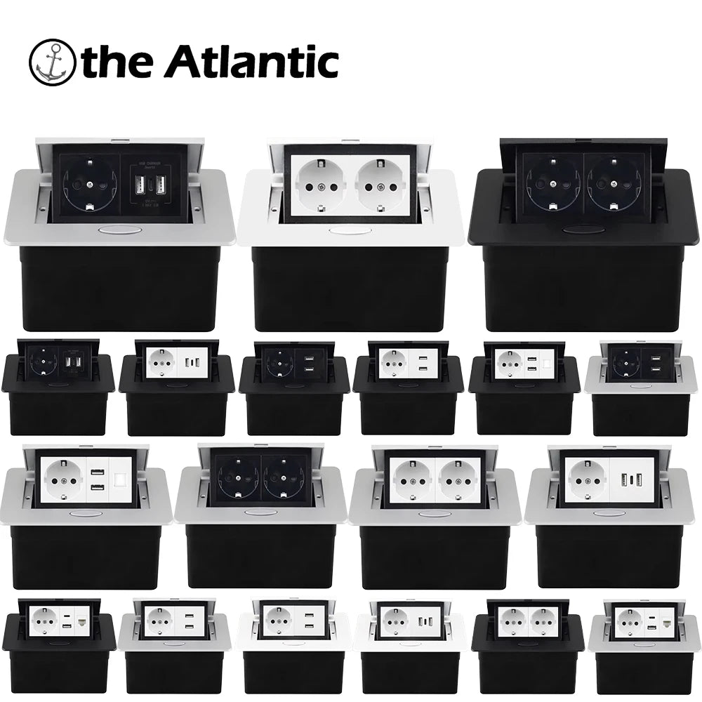 220V Desktop Power Socket Pop-up Hidden Socket EU Socket Built-in Socket With Dual USB Interface And type-C Interface