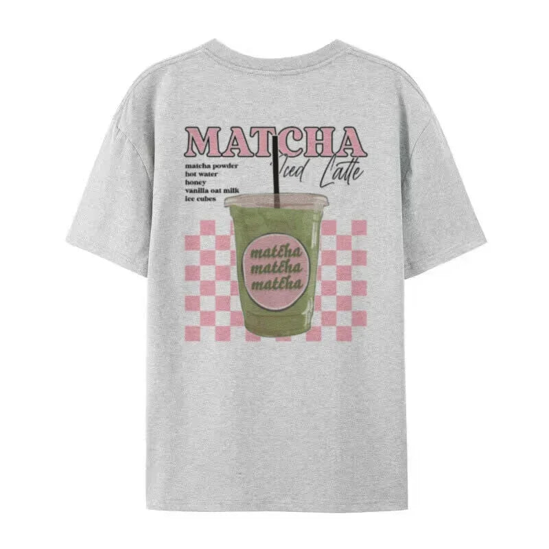 Matcha Latte Back Print T-Shirt Women Fashion Clothing Cute Matcha Lover T Shirt Y2k Aesthetic Egirl Loose Retro Streetwear Tops