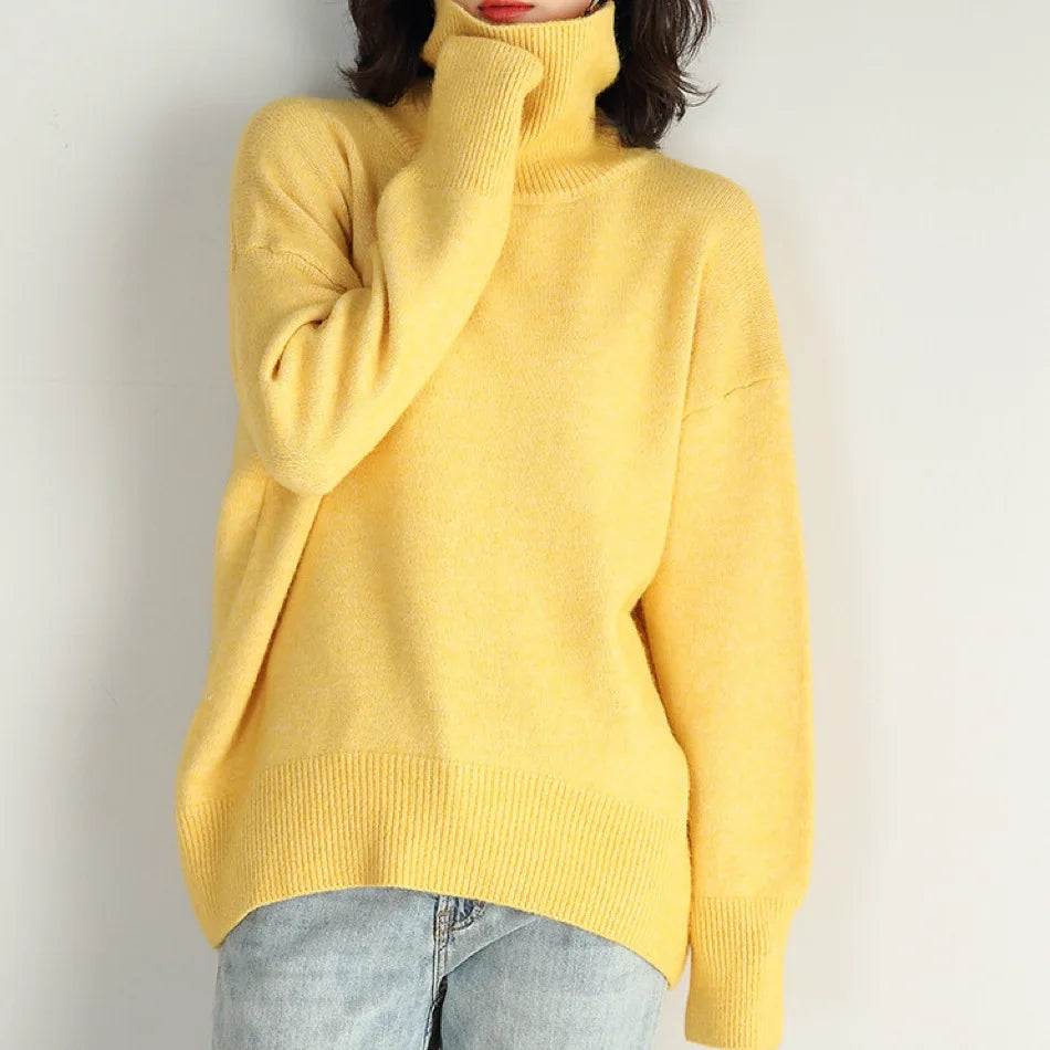 Womens Turtleneck Oversized Sweaters Autumn Chunky Long Sleeve Loose Casual Pullover Slouchy Knit Jumper Tops