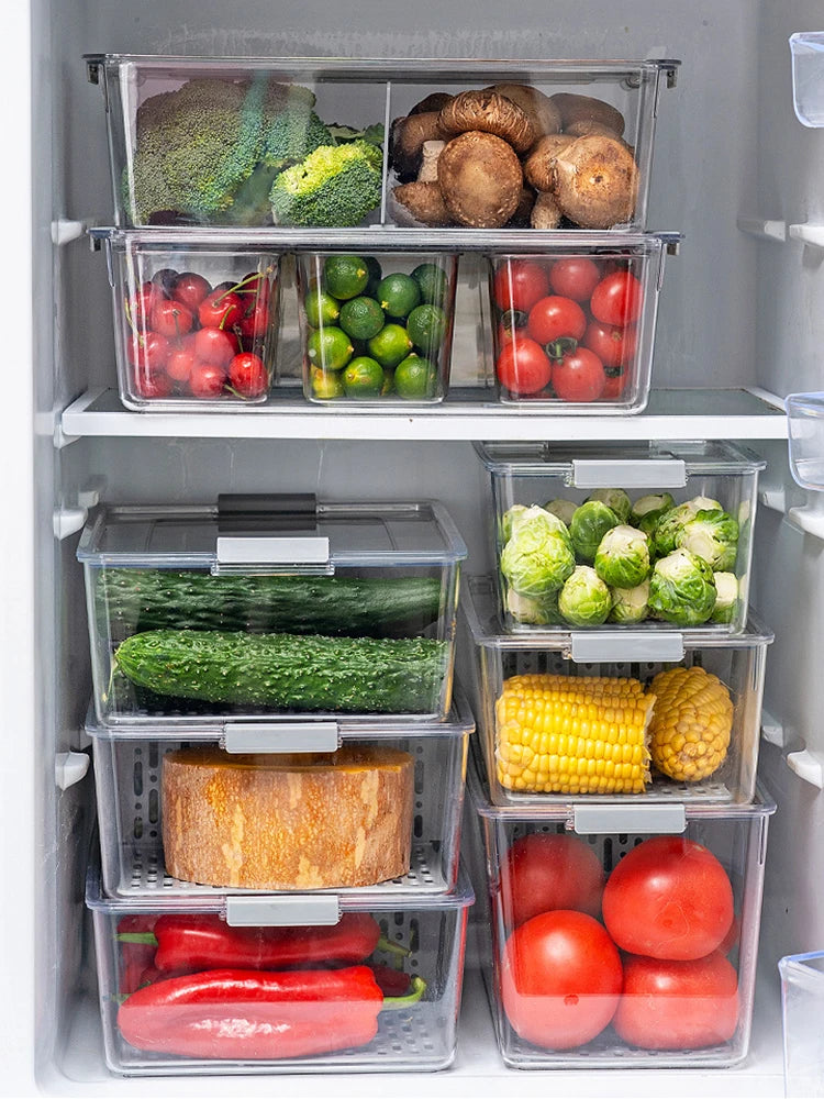 Fridge Organizer Stackable Refrigerator Organizer Bins with Lids Clear Fruit Storage Containers Freezer Pantry Kitchen Boxes