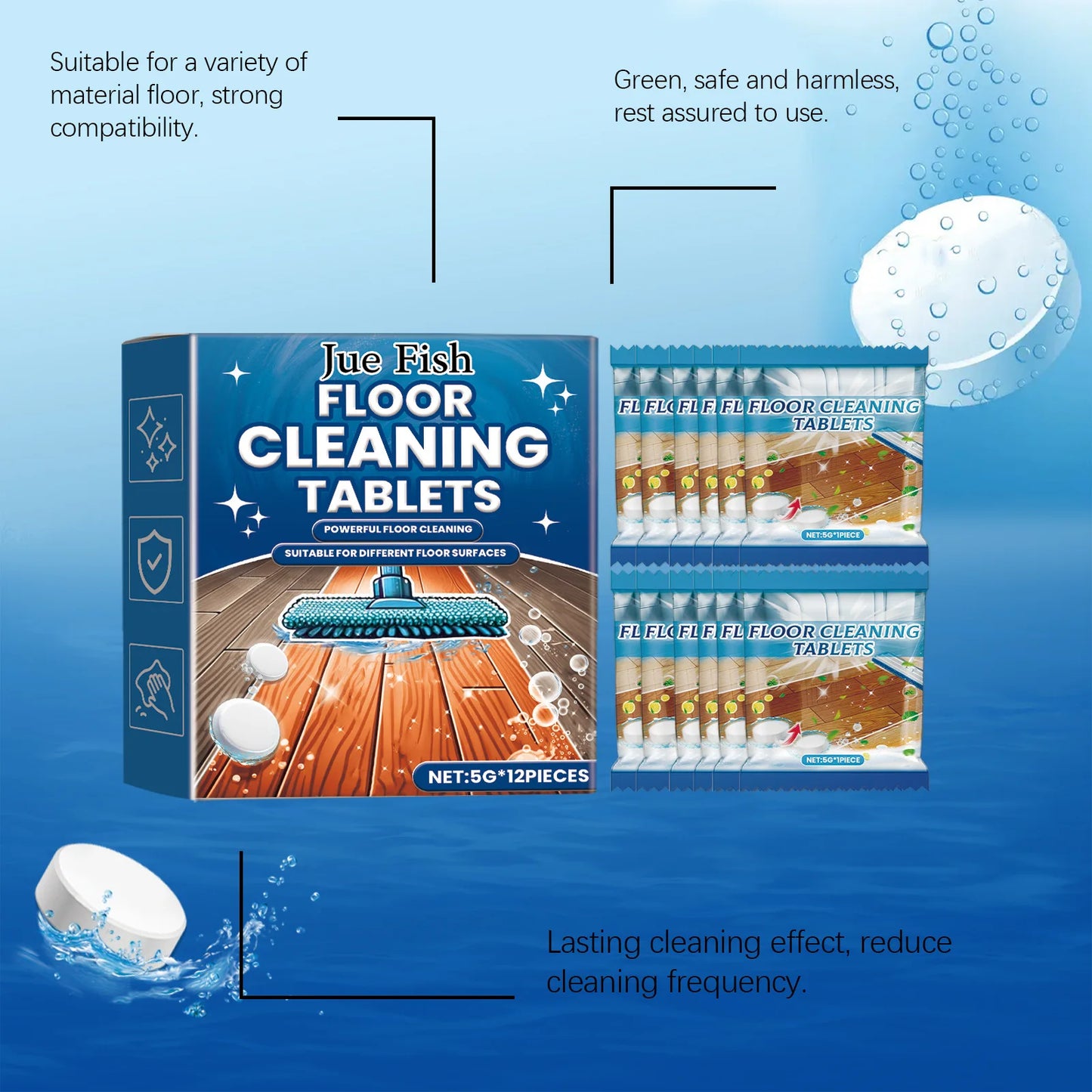 Floor Cleaning Tablets Floor Dirts Stains Remover Tile Descaling Brightening Ceramic Decontamination Floor Cleaner Detergent