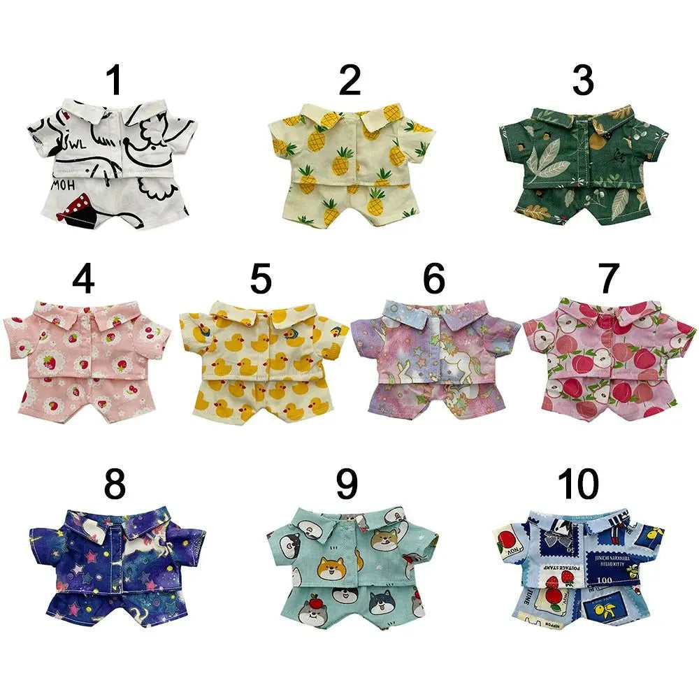 20CM Plush Doll Clothes Suit Fruit Animals Printing Lapel Shirt Pants Casual Wears Cotton Stuffed Toys Idol Dolls Accessories