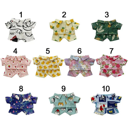 20CM Plush Doll Clothes Suit Fruit Animals Printing Lapel Shirt Pants Casual Wears Cotton Stuffed Toys Idol Dolls Accessories
