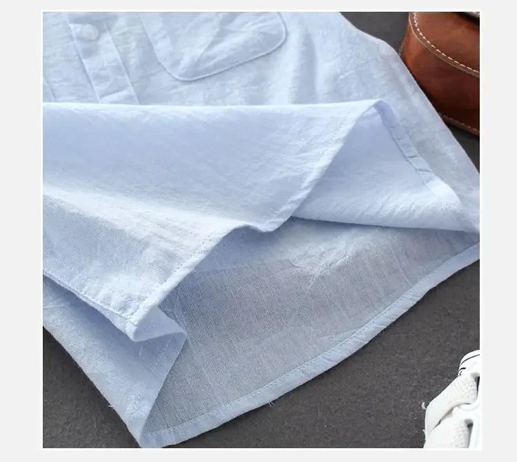 Kids Boys Blouses Shirt 2024 New Arrival Summer Baby Boys Casual Tops White Pink Blue Linen Blouses Kids Summer Clothing