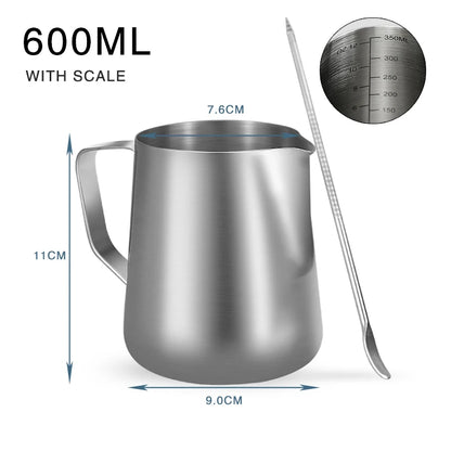 Coffee Milk Frothing Jug Stainless Steel Milk Frothing Pitcher Latte Art Measurement Jug With Art Pen Barista Accessories